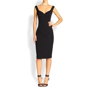 ❤️ Black Halo Classic Black Fitted Midi Sleeveless Sheath Dress Size 2